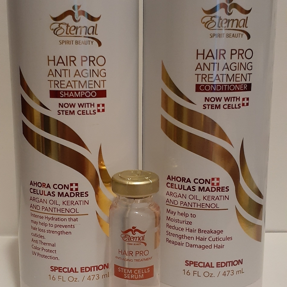 Hair Pro Anti Aging Treatment Shampoo & Conditioner & Stem Cells Serum